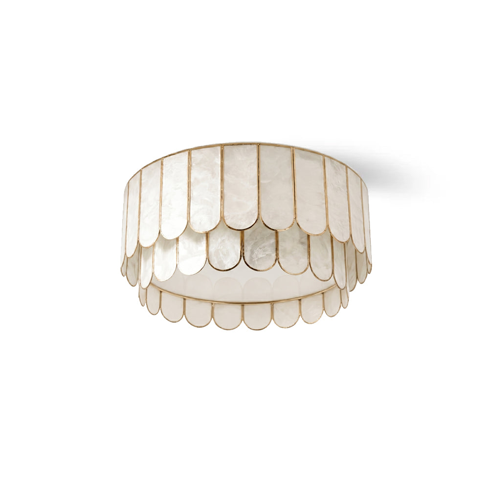 Rosa Capiz Ceiling Lamp with white shell petals and gold trim.