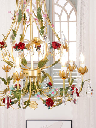 Lustra Lustre Laiton Florale Rose Cristal Bougie