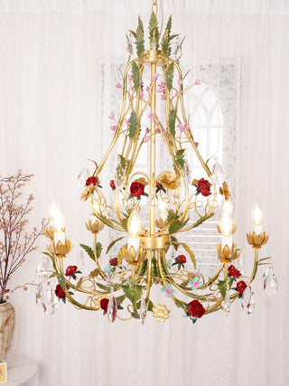 Lustra Lustre Laiton Florale Rose Cristal Bougie