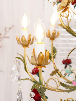 Lustra Lustre Laiton Florale Rose Cristal Bougie