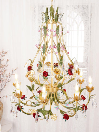 Lustra Lustre Laiton Florale Rose Cristal Bougie