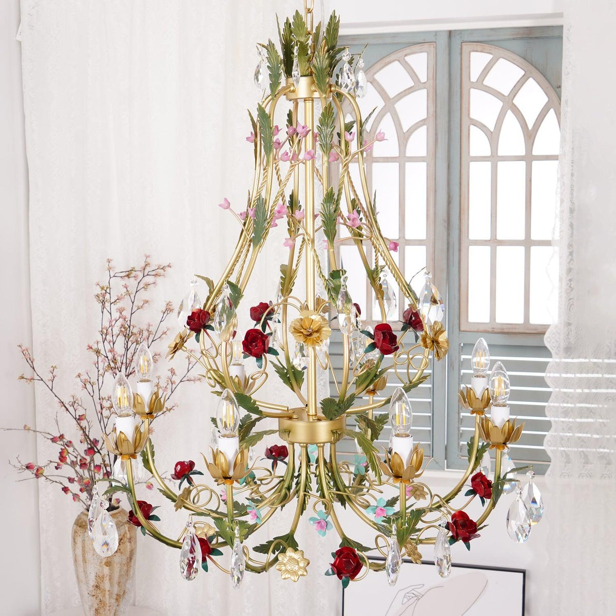 Corael Lustre Laiton Florale Rose Cristal Bougie