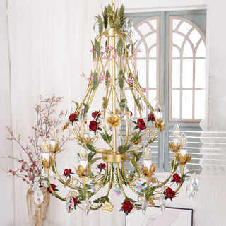 Lustra Lustre Laiton Florale Rose Cristal Bougie