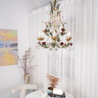Lustra Lustre Laiton Florale Rose Cristal Bougie