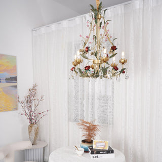 Lustra Lustre Laiton Florale Rose Cristal Bougie