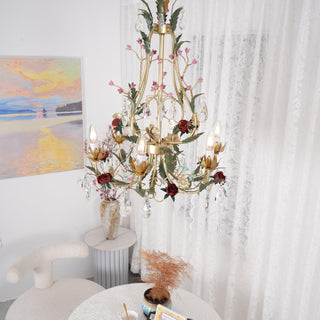 Lustra Lustre Laiton Florale Rose Cristal Bougie