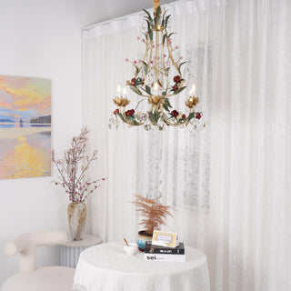 Lustra Lustre Laiton Florale Rose Cristal Bougie