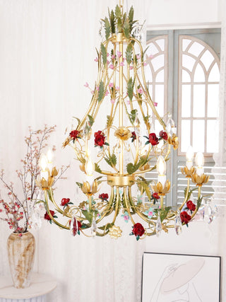 Lustra Lustre Laiton Florale Rose Cristal Bougie