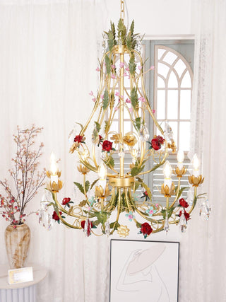 Lustra Lustre Laiton Florale Rose Cristal Bougie