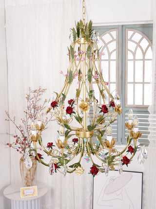 Lustra Lustre Laiton Florale Rose Cristal Bougie