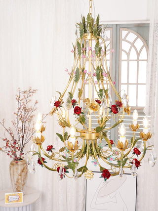 Lustra Lustre Laiton Florale Rose Cristal Bougie