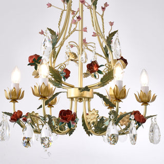 Lustra Lustre Laiton Florale Rose Cristal Bougie