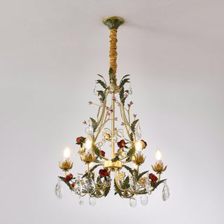 Lustra Lustre Laiton Florale Rose Cristal Bougie