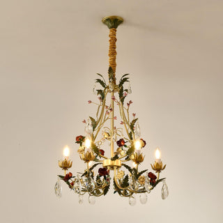 Lustra Lustre Laiton Florale Rose Cristal Bougie