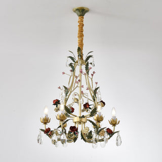 Lustra Lustre Laiton Florale Rose Cristal Bougie