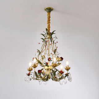 Lustra Lustre Laiton Florale Rose Cristal Bougie