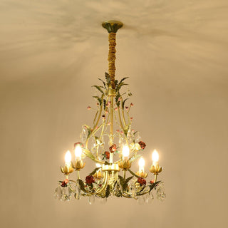 Lustra Lustre Laiton Florale Rose Cristal Bougie