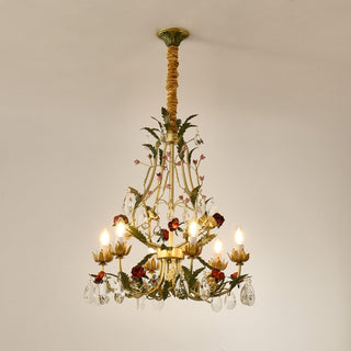 Lustra Lustre Laiton Florale Rose Cristal Bougie