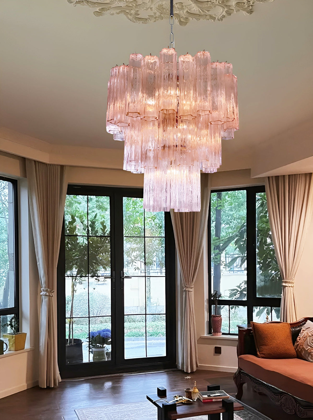 Florena Lustre Rose Verre Tubes Superposé Moderne