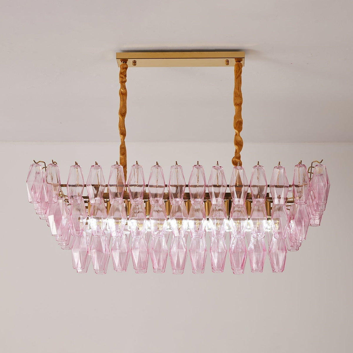 Wilelise Lustre Rose Prisme Verre Rectangulaire Superposé