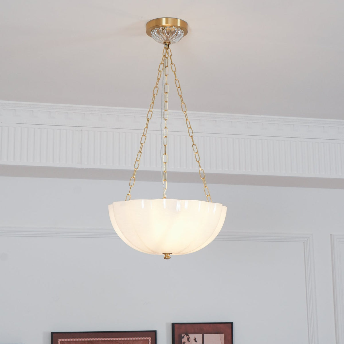 Doveline Lustre Verre Bol Laiton Chaîne