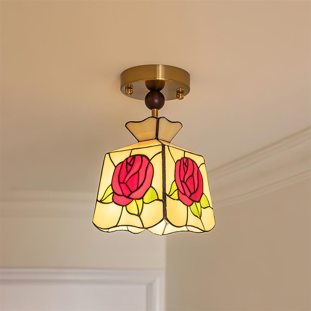 Joviel Tiffany Rose Ceiling Light-Neutral Decor
