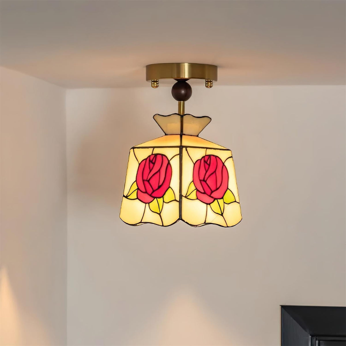Joviel Tiffany Rose Ceiling Light-Neutral Decor
