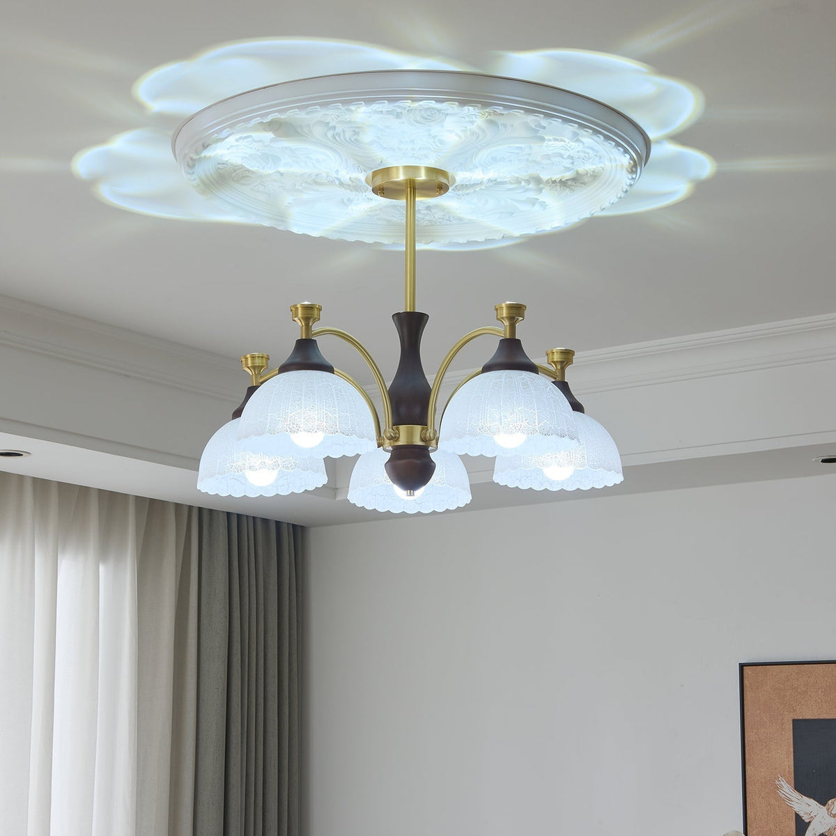 Avvynila Lustre Vintage Élégant en Laiton et Bois