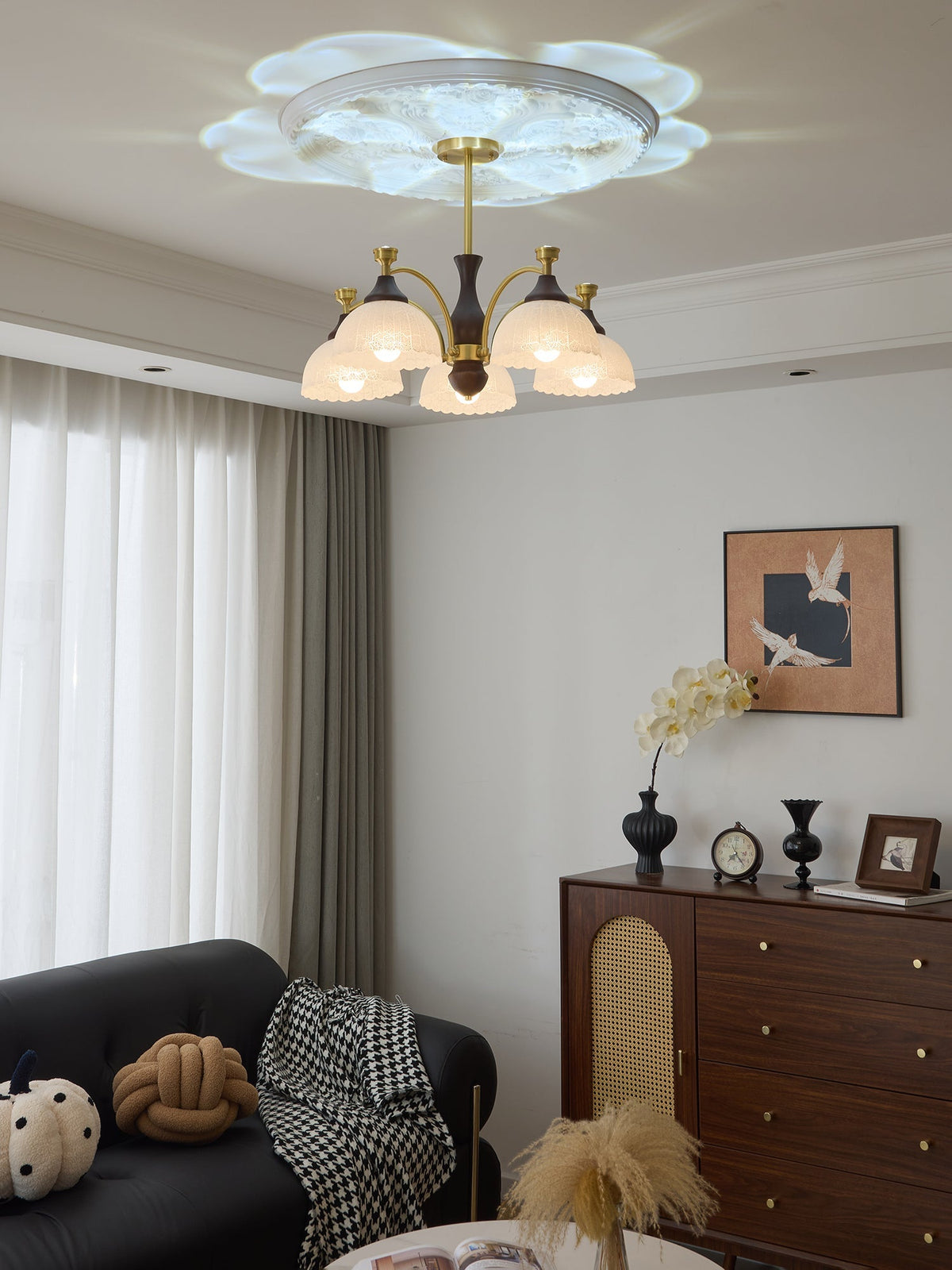 Avvynila Lustre Vintage Élégant en Laiton et Bois