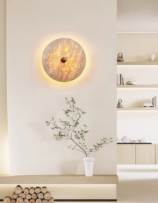 Round Travertine Disk Wall Lamp-Neutral Decor