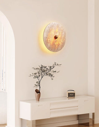 Round Travertine Disk Wall Lamp-Neutral Decor