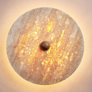 Round Travertine Disk Wall Lamp-Neutral Decor