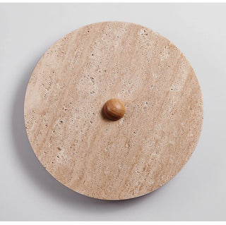 Round Travertine Disk Wall Lamp-Neutral Decor