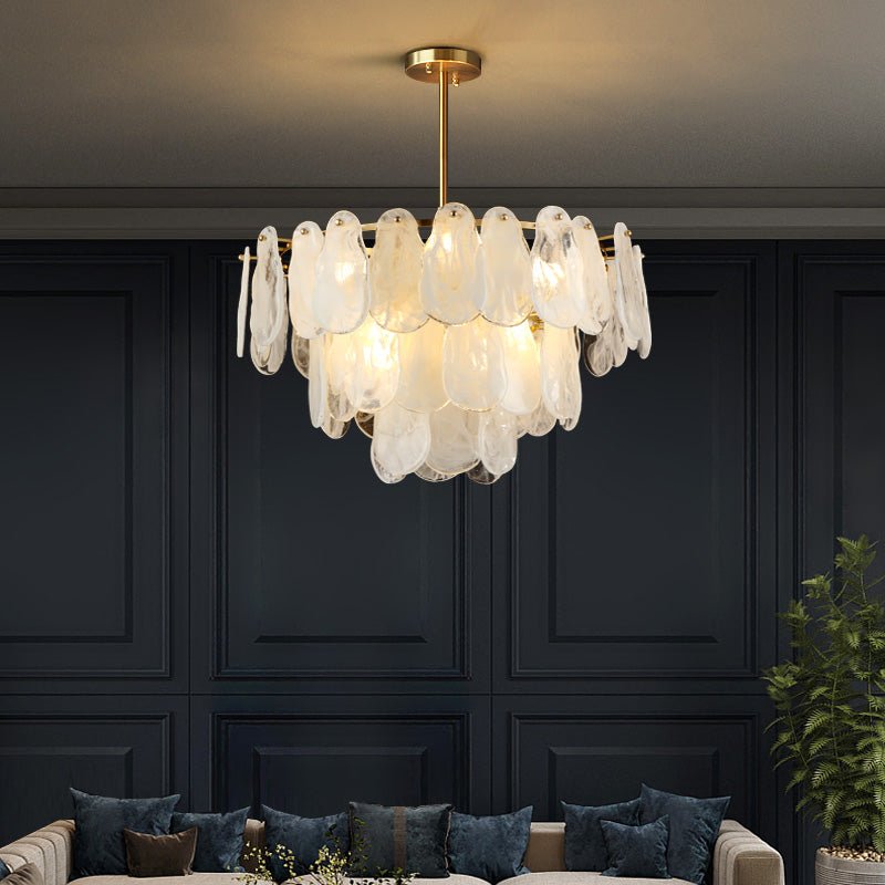 Renien Lustre Rond en Verre Nuageux de Luxe