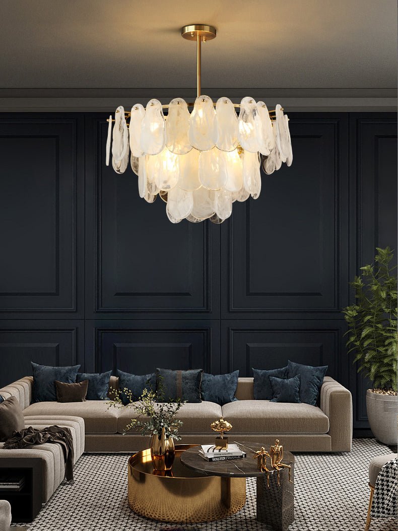 Renien Lustre Rond en Verre Nuageux de Luxe