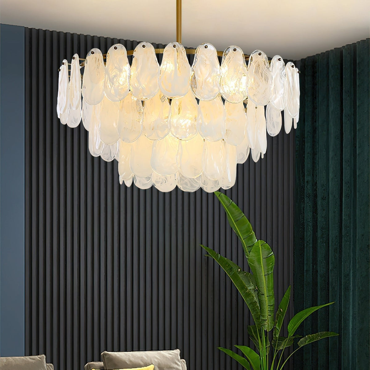 Renien Lustre Rond en Verre Nuageux de Luxe
