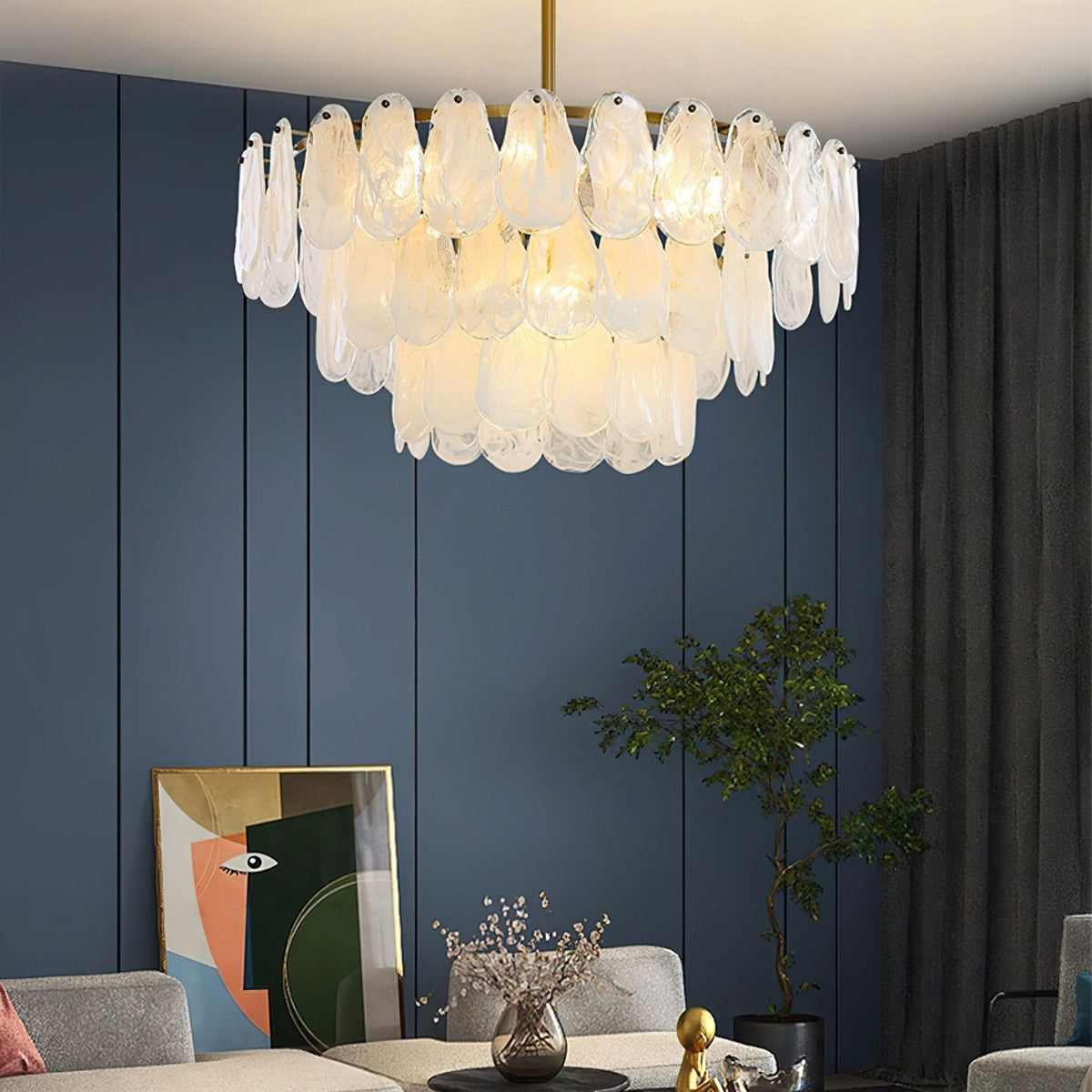 Renien Lustre Rond en Verre Nuageux de Luxe