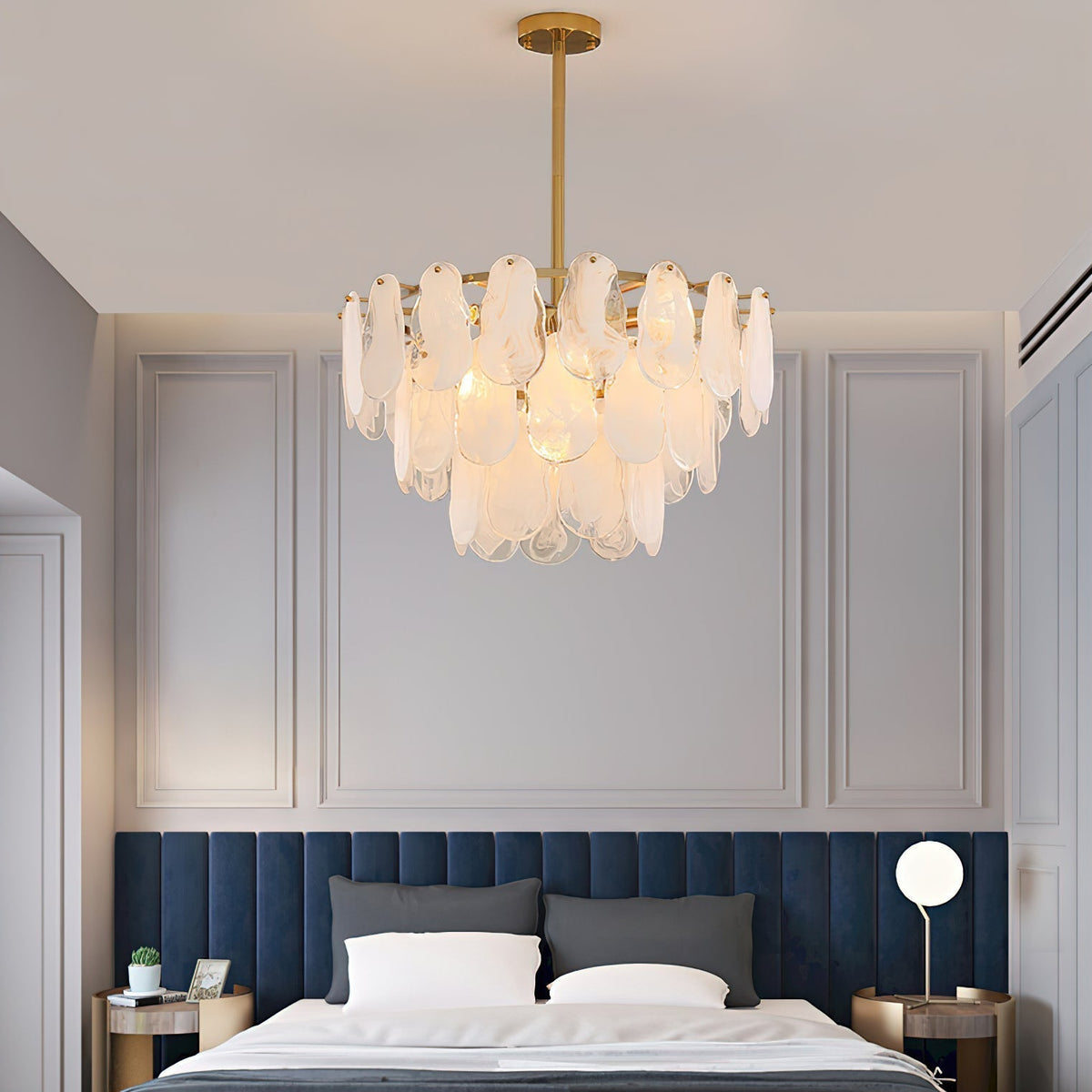 Renien Lustre Rond en Verre Nuageux de Luxe