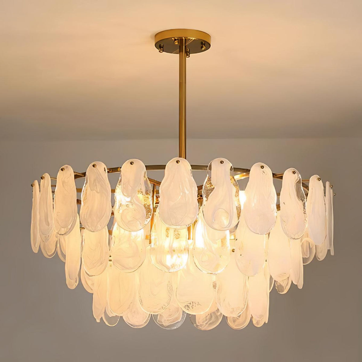 Renien Lustre Rond en Verre Nuageux de Luxe