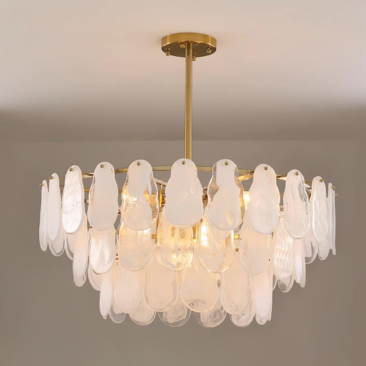 Renien Lustre Rond en Verre Nuageux de Luxe