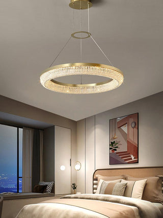 Lustra Lustre Rond en Anneau Cristal Doré LED