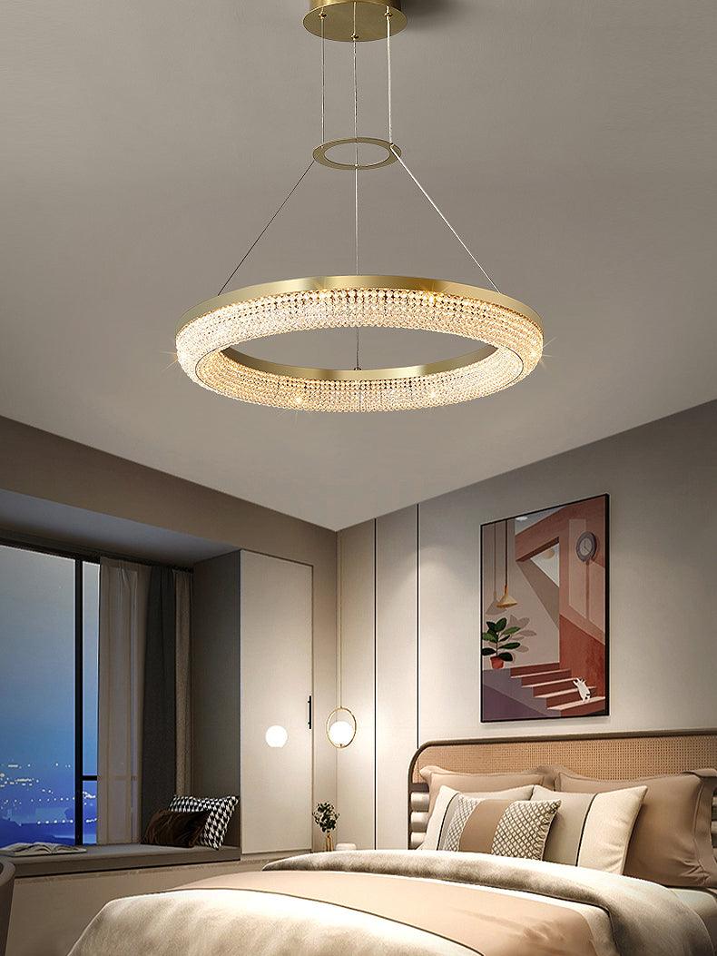 Adrius Lustre Rond en Anneau Cristal Doré LED