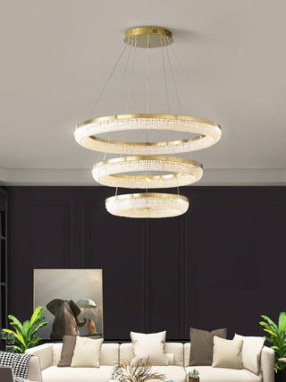 Lustra Lustre Rond en Anneau Cristal Doré LED