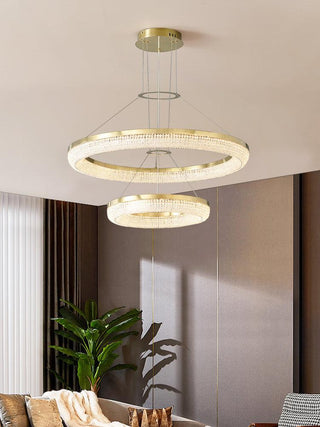 Lustra Lustre Rond en Anneau Cristal Doré LED