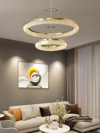 Lustra Lustre Rond en Anneau Cristal Doré LED
