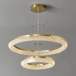 Lustra Lustre Rond en Anneau Cristal Doré LED