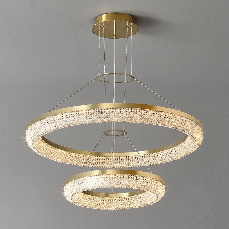 Adrius Lustre Rond en Anneau Cristal Doré LED