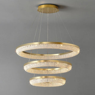 Lustra Lustre Rond en Anneau Cristal Doré LED