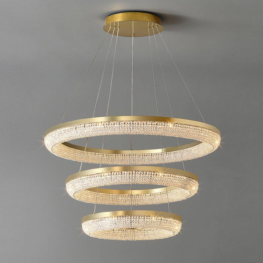 Adrius Lustre Rond en Anneau Cristal Doré LED