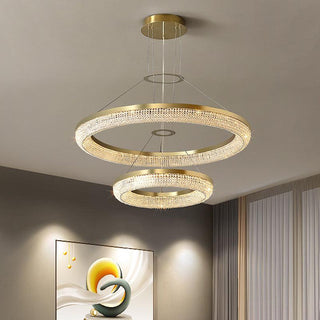 Lustra Lustre Rond en Anneau Cristal Doré LED